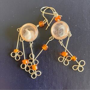 Orange and Silver Beaded Earrings